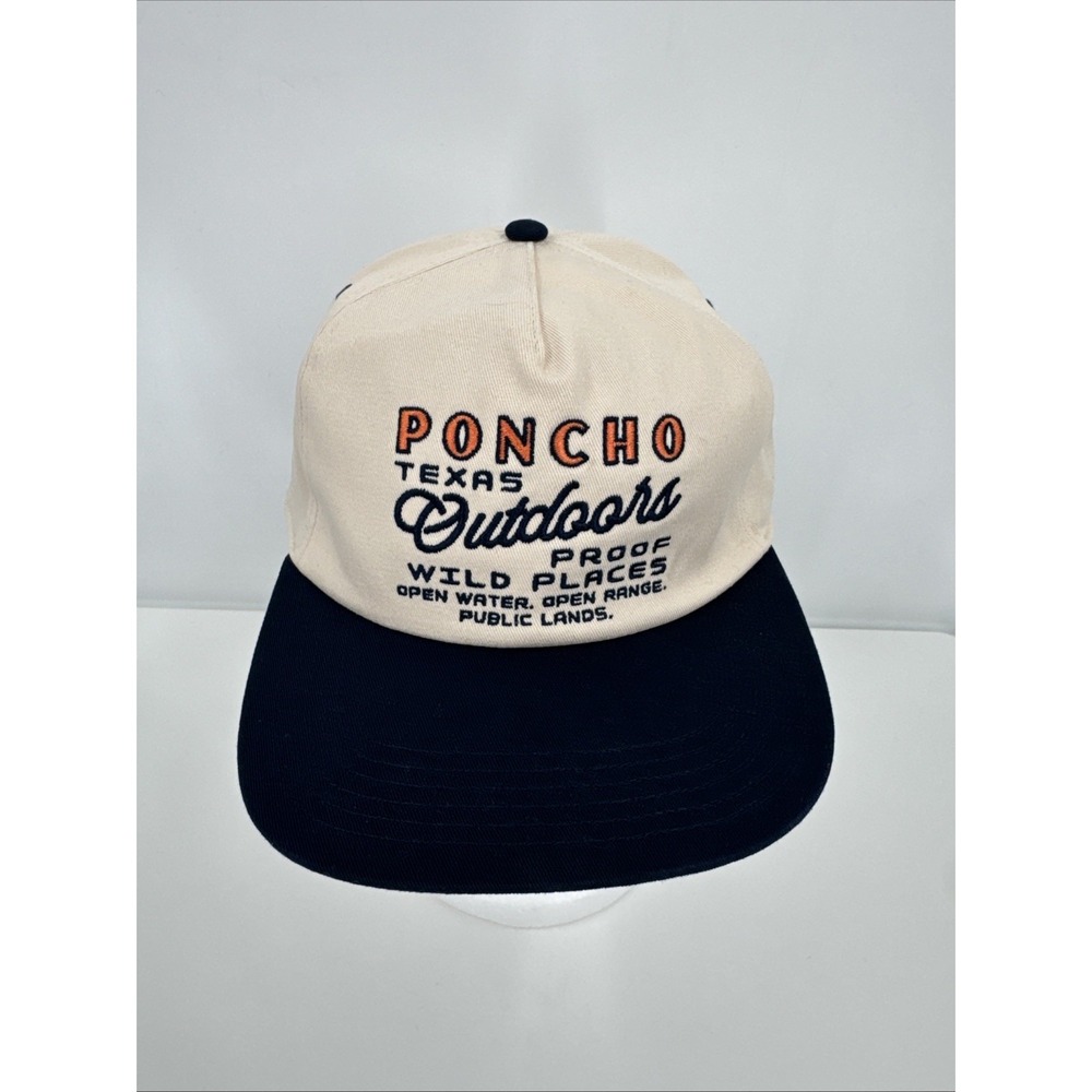 Poncho‎ Outdoors Hat Tan Blue OS SnapBack Texas Hiking Fishing Hunting New